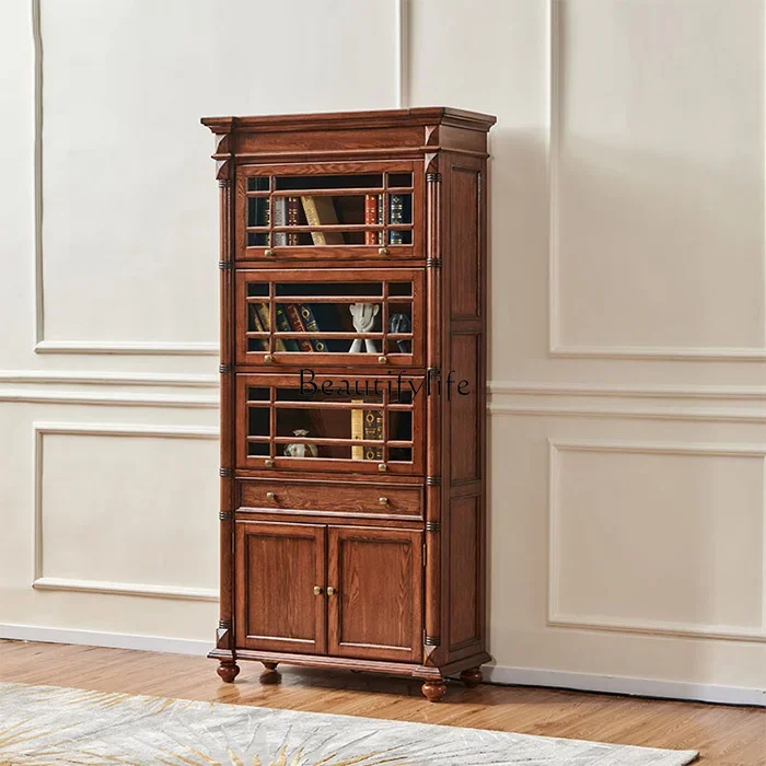 

55All solid wood American bookcase with door dustproof living room display cabinet