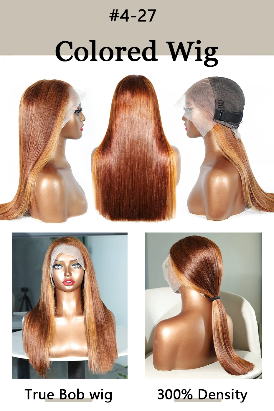 Echte 250 Dichte Braun-Blonde 13x4 Transparente Lace-Front-Bob-Perücken 100% Echthaar Doppelt Gezogen Knochenglattes Haar Vietnamesisches Rohhaar – Detail 2