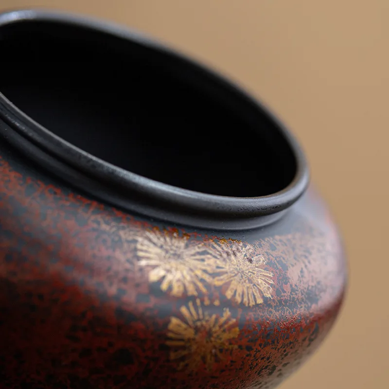 Vintage Lacquerware Style Tea Waste Bowl, Chinese Zen Gongfu Tea Catcher, Ceramic/Metal Tea Basin for Home Tea Room Decor