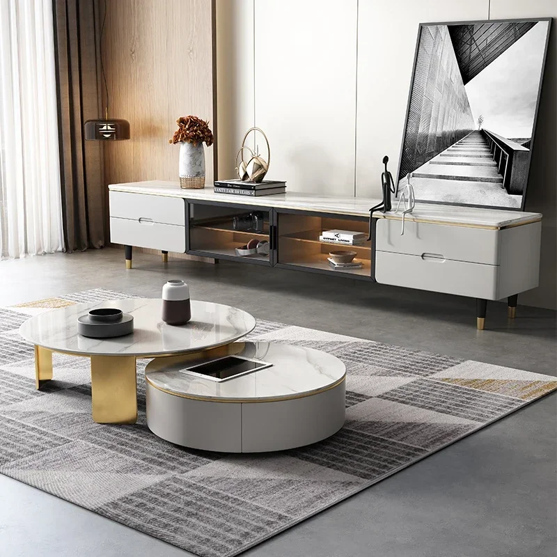 

Легкая роскошная каменная тарелка в итальянском стиле, журнальный столик, круглый комбинированный журнальный столик для гостиной, маленькой квартиры, современный креативный минималистский стиль
