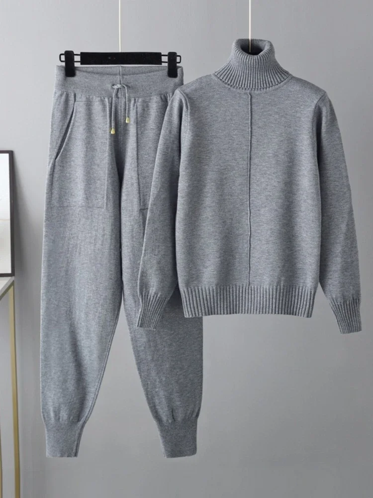 

Women Casual Elegant Street Party Set Autum High Neck Pullover Sweater High Waist Slim Straight Leg Pant Two-piece Set for Women