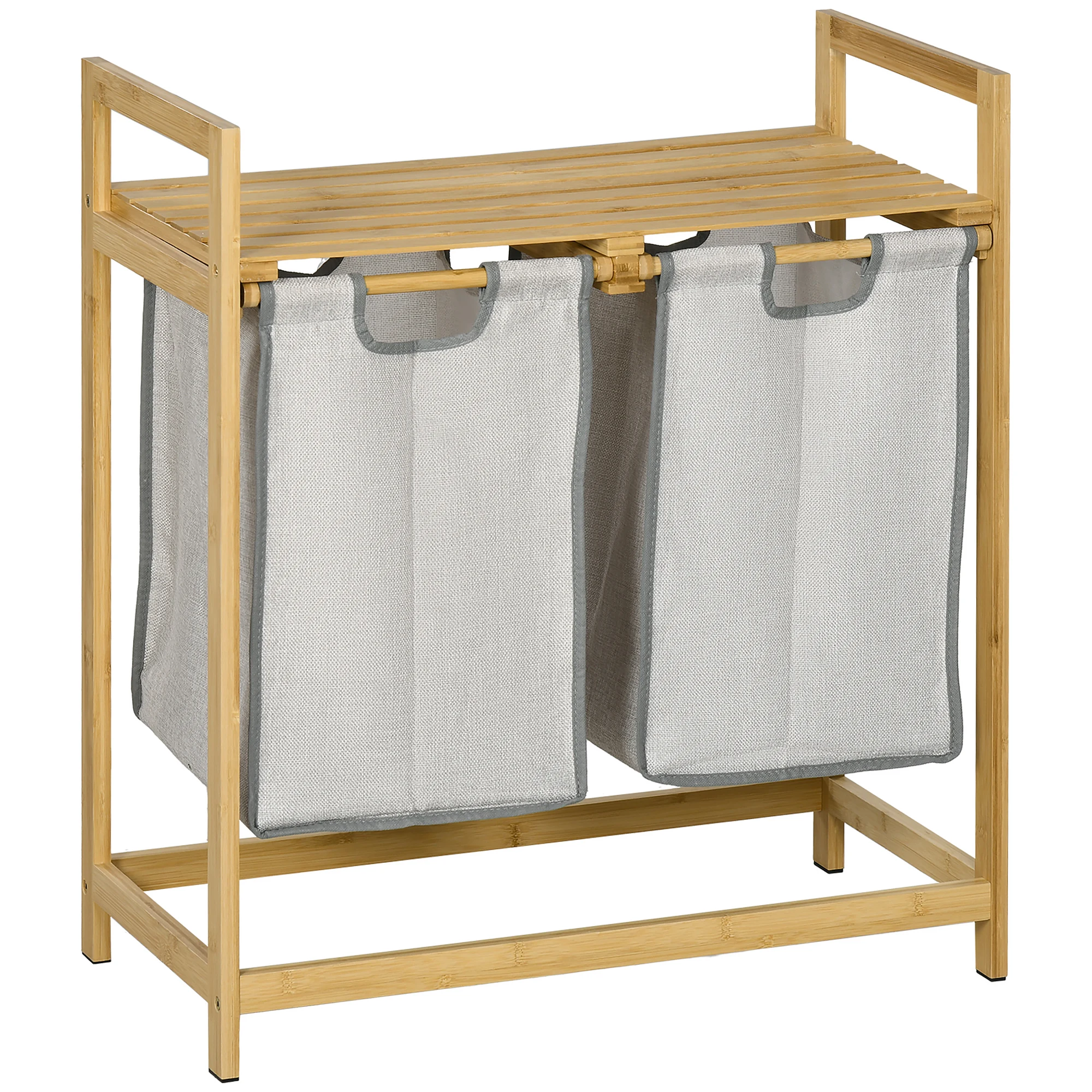 HOMCOM bamboo dirty laundry hamper with 2 bags removable 64x33x73cm Natural