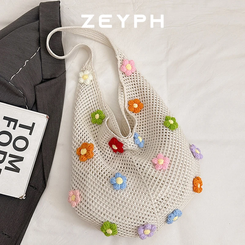 

Zeyph Colourful Flowers Dopamine Style Simple Beach Bag Women s Spring And Summer Shoulder Bag Large Capacity Handbag