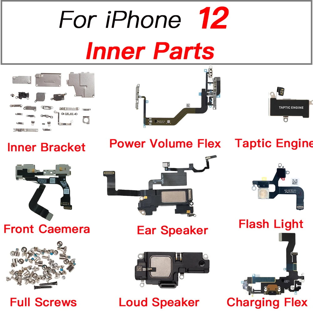 Internal Flex Parts for iPhone 12 Front Camera Power Volume Button Loud Ear Speaker Flex Cable Bracket Screws Taptic Engine