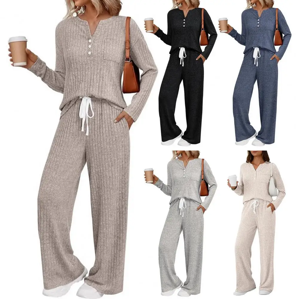 Insulating Sleepwear Cozy Women's Lounge Sets Long Sleeve Top Wide Leg Pants Pajamas Matching Sweat Suits with for Ultimate