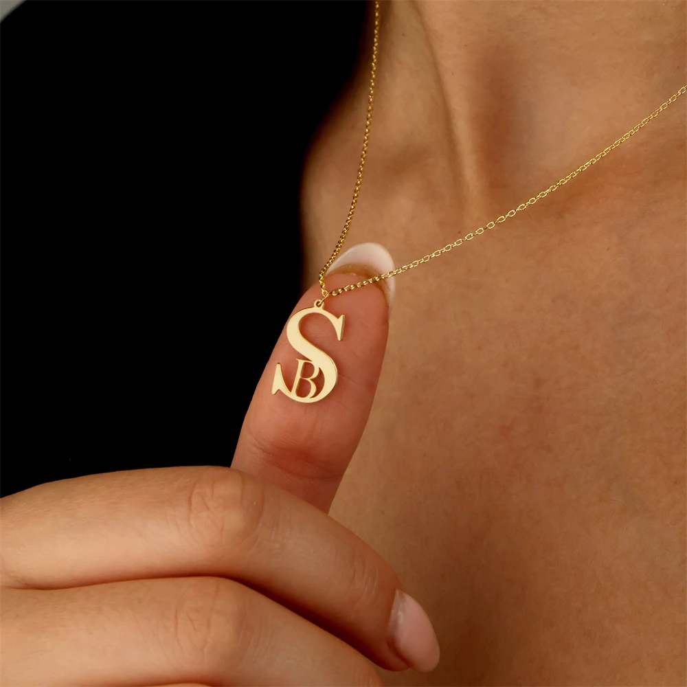 

Couple Jewelry Personalized Two Letters Necklace Name Surname Initial Necklaces for Women Men Christmas Gift Custom BFF Jewelry