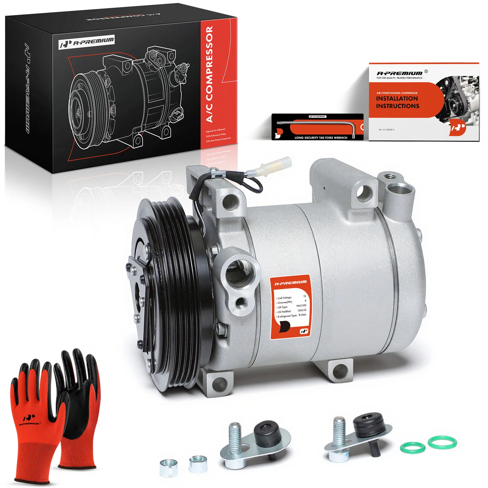 A-Premium AC Compressor with 4-Groove Pulley for Subaru Impreza 2002-2007 Saab 9-2X 2005-2006