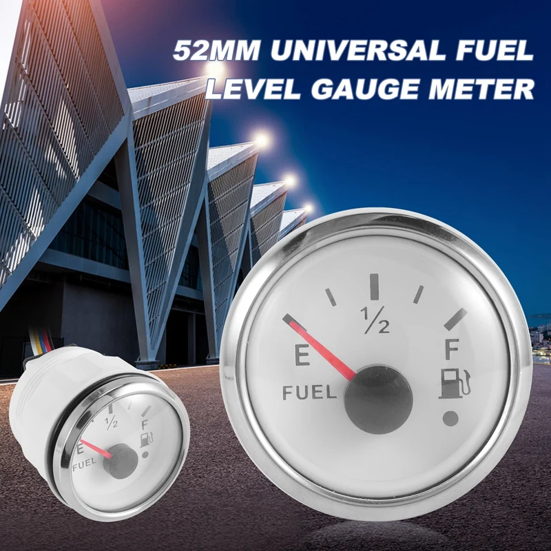 52mm Fuel Level Gauge 0-190Ohm Switchable 240-33Ohm with Alarm White New Arrivals in Stock
