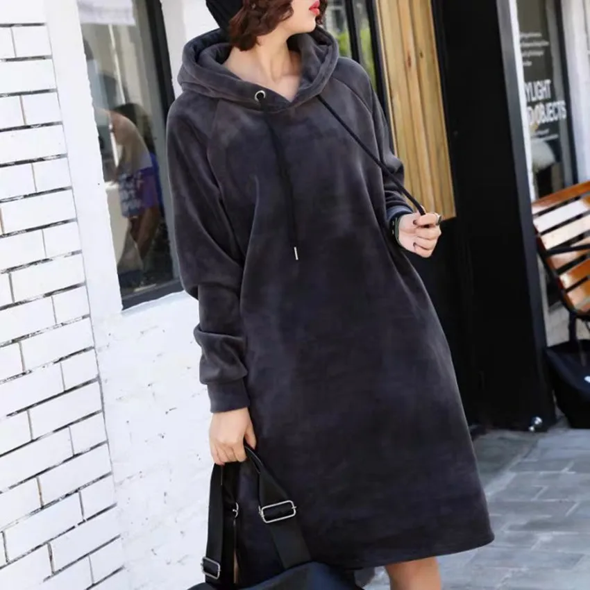 New Autumn Thick Warm Hooded Basic Coats Women Sweatshirts Casual Loose Lady Winter Long Black Winter Fleece Hoodies Femme