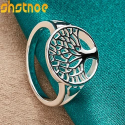 925 Sterling Silver Hollow Round Tree of Life Ring For Man Women Engagement Wedding Charm Fashion Party Jewelry Gift