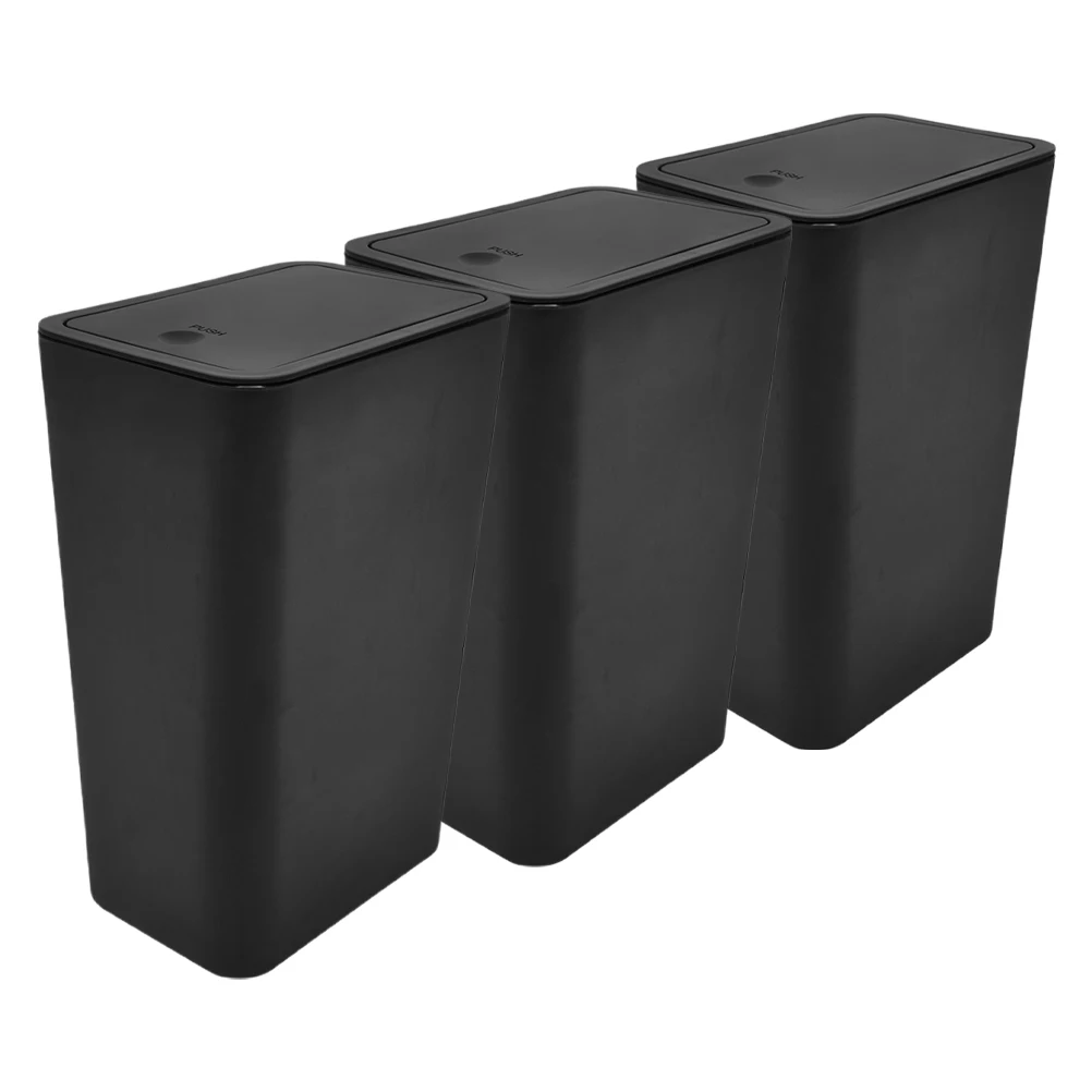

3pcs Press Pop-up Trash Can Large Capacity Kitchen Bathroom Office Black Waste Bin Household Garbage Container Reusable