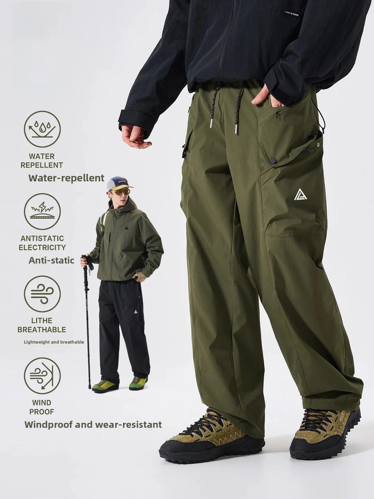 LAZY DAY Men's Outdoor Hiking Pants Waterproof Breathable Loose Fit Spring Autumn Casual Workwear Long Trousers
