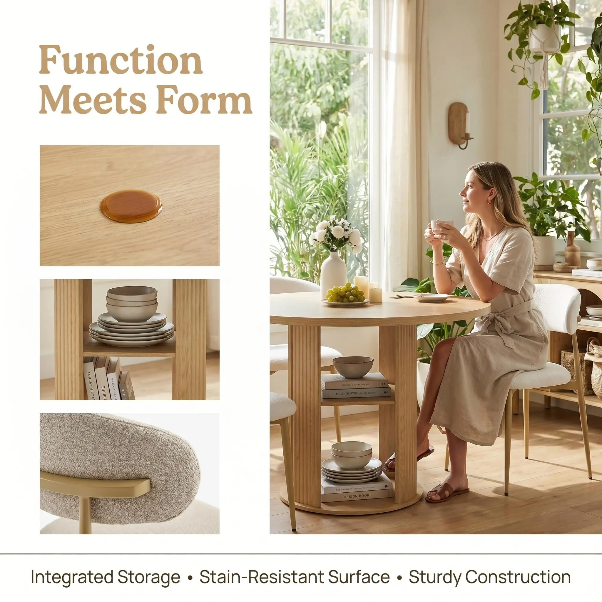 3-Piece Round Dining Table & 2 Chairs Set, Modern 47