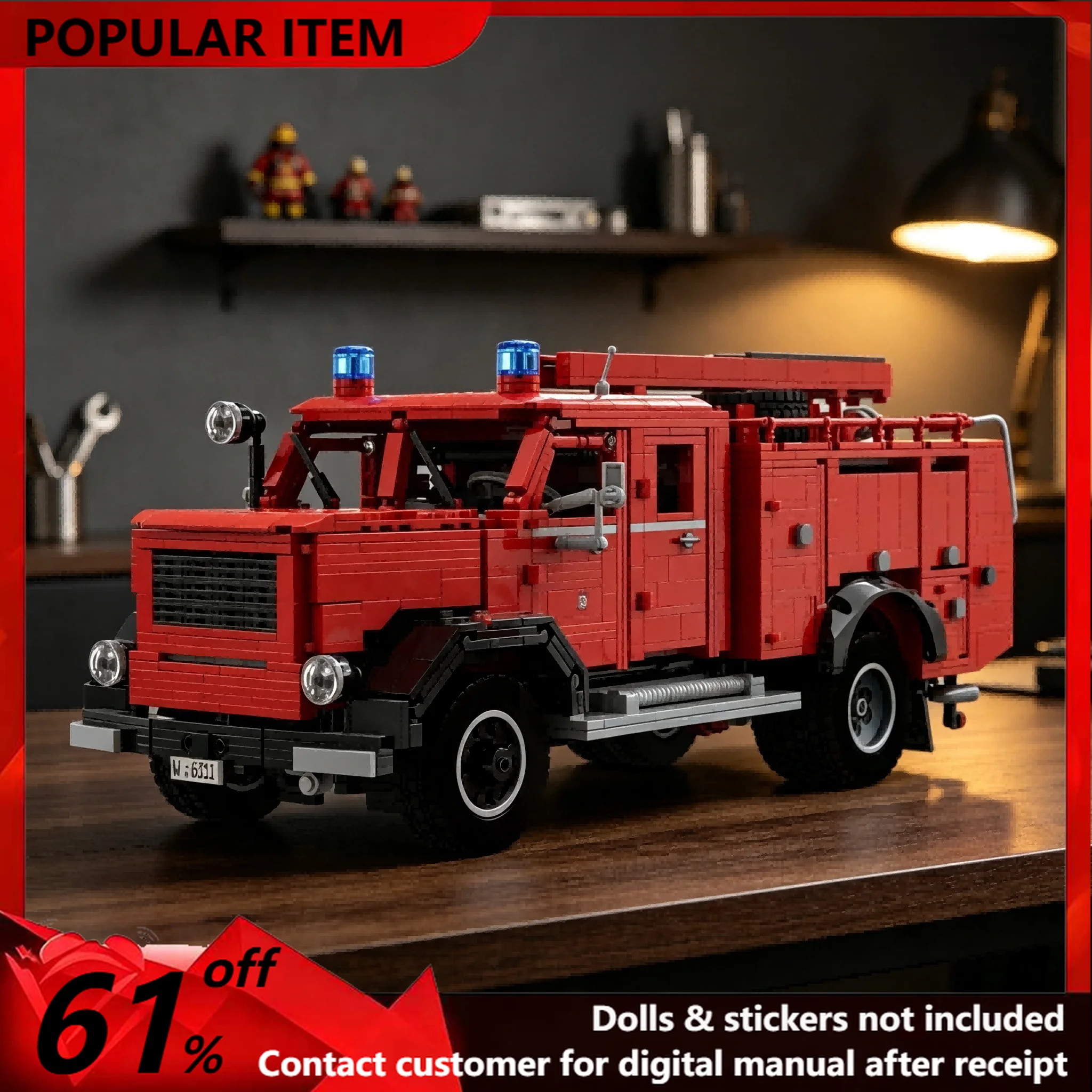 2728PCS MOC Vintage Heavy‑duty Fire Rescue Truck Emergency Utility Vehicle Simulation Model Building Blocks DIY Assembly Gifts