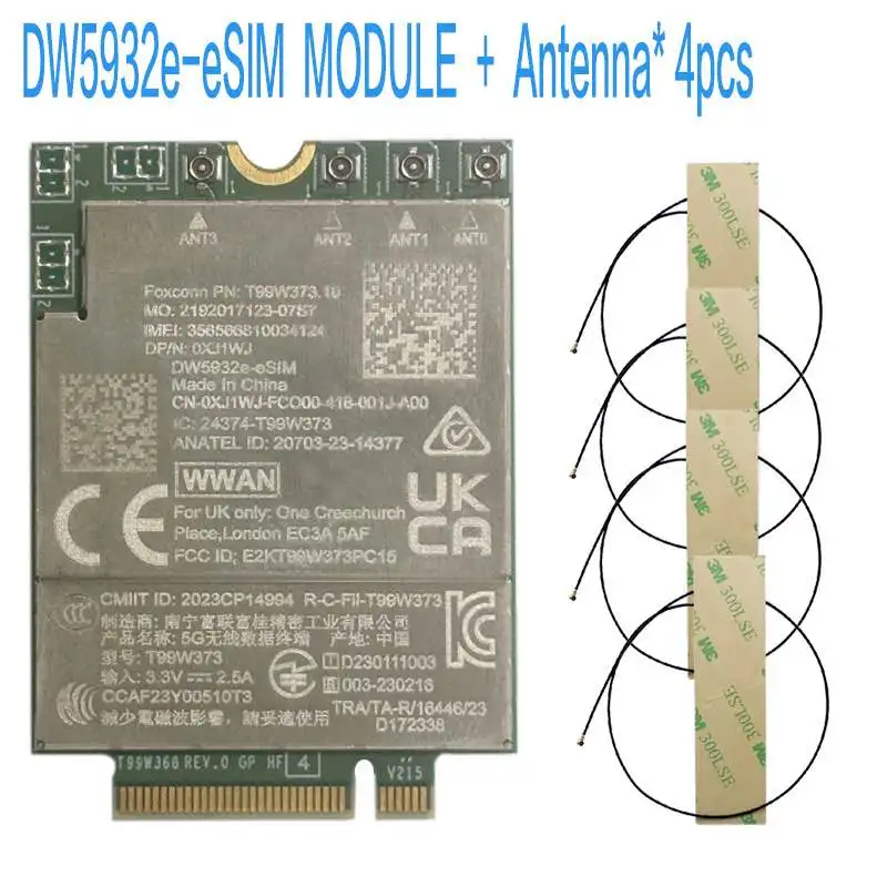 Modulo 5G T99W373 DW5932e Modulo eSIM LTE Cat19 M.2 Scheda WWAN per Dell Latitude 7350 7450 7650 9450 Finestra Notebook e Tablet