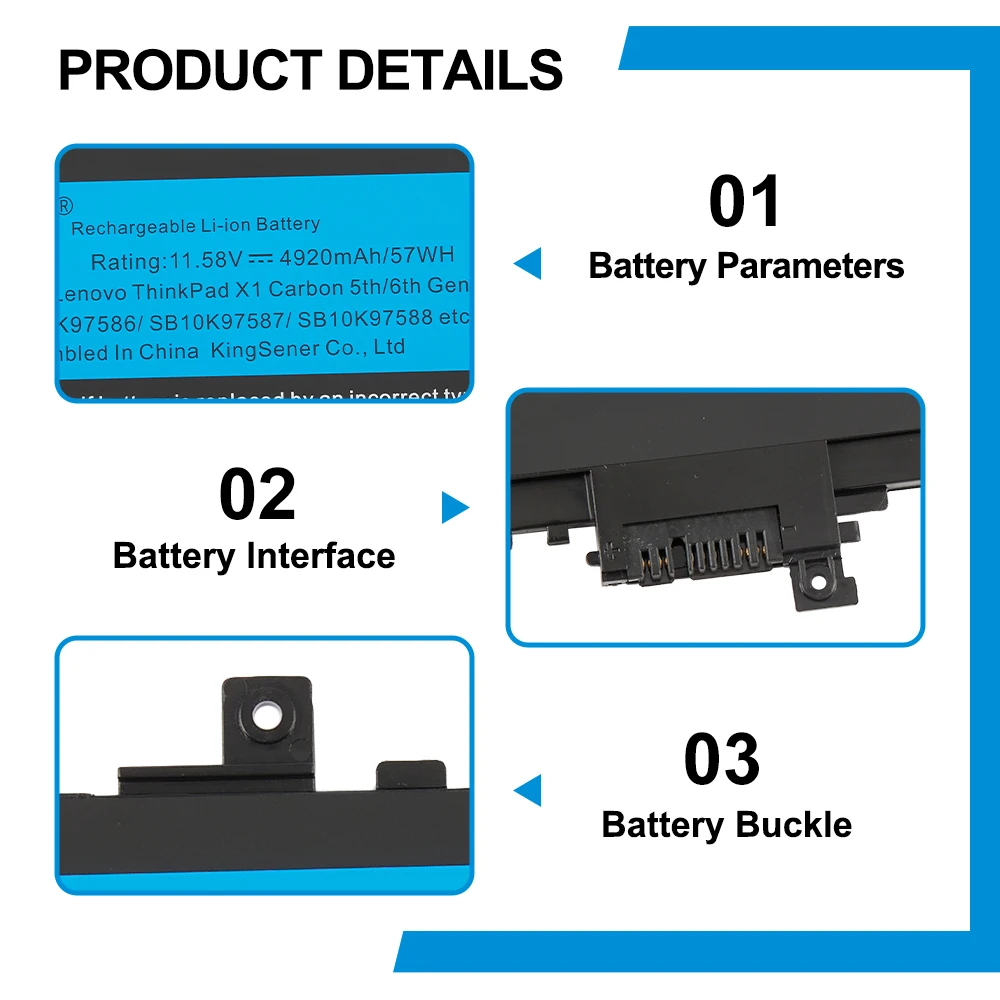 KingSener 01AV430 01AV429 01AV494 Akku für Lenovo Thinkpad X1 Carbon 5. Generation 2017 6. Generation 2018 Serie SB10K97586 01AV431 SB10K97587 – Detail 5