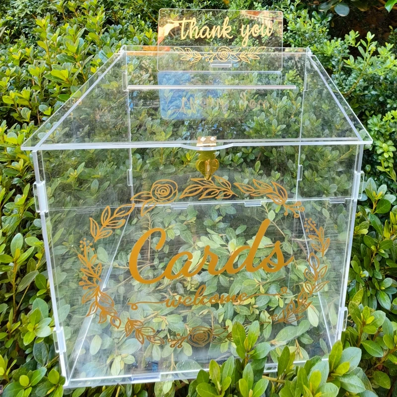 

Acrylic Wedding Card Box with Thank you Card Sign Transparent Memory Card Box DIY Envelope Money Card Box Party Supplies