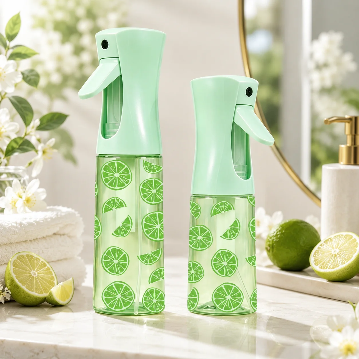 200/300ml Continuous Mist Spray Bottle Refillable Fine Mist Sprayer for Hair Salon Plants Cleaning Home Beauty Citrus Print