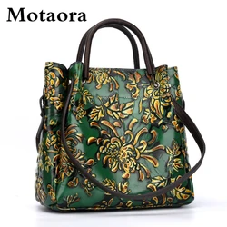 MOTAORA Retro Women Bag Genuine Leather Shoulder Bags For Women Vintage  Embossed Top-handle Bag Ladies Floral Tote Bags Female