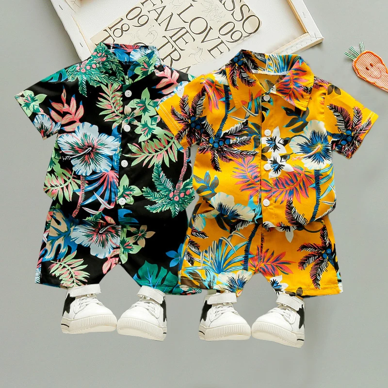 Baby Boy Clothes 0-5Y Summer New Beach Fashion Children Suits Boys Clothing Printed Shirts Short Sleeves Shorts Boys Two Pieces