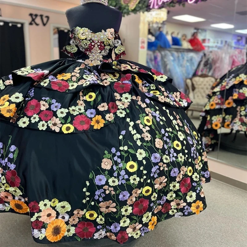 

Black Quinceanera Dresses Off the Shoulder Ball Gown Vestidos De 15 Años Color Applique Lace Beads Party Sweet 16 Wear robes de