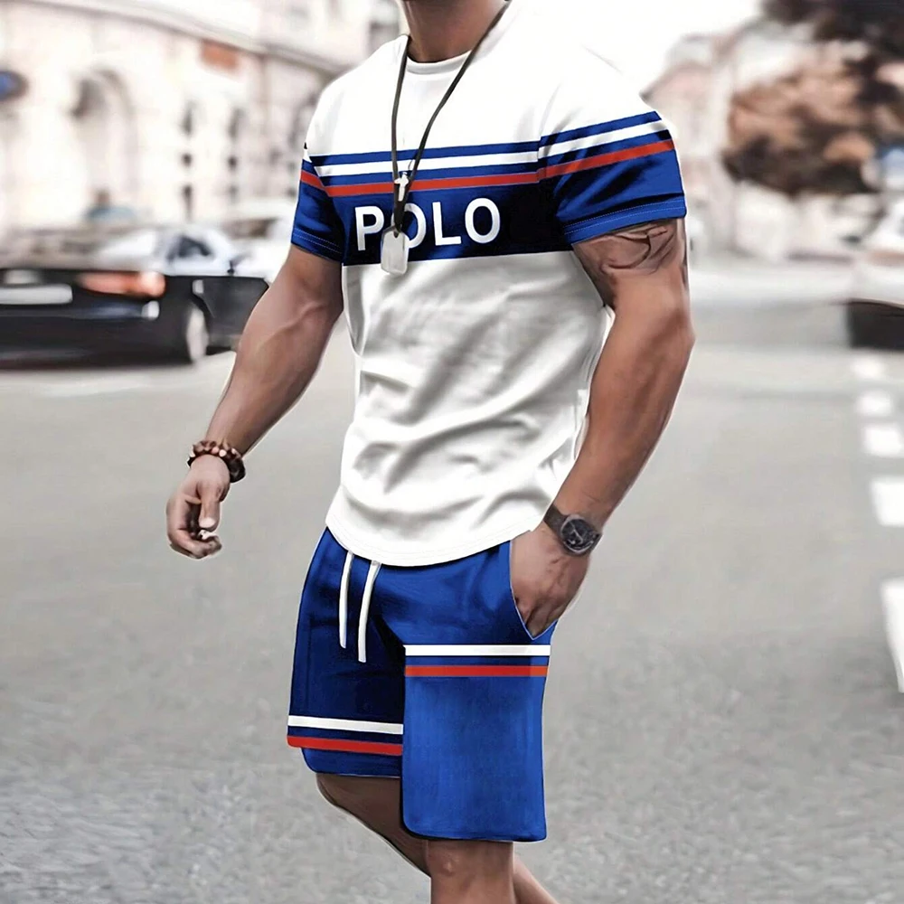 Daily Men\'s New T-Shirt Shorts Set Urban Street Fashion Tops Letter Print Fashion Retro Short-Sleeved Shorts Sports 2-Piece Set