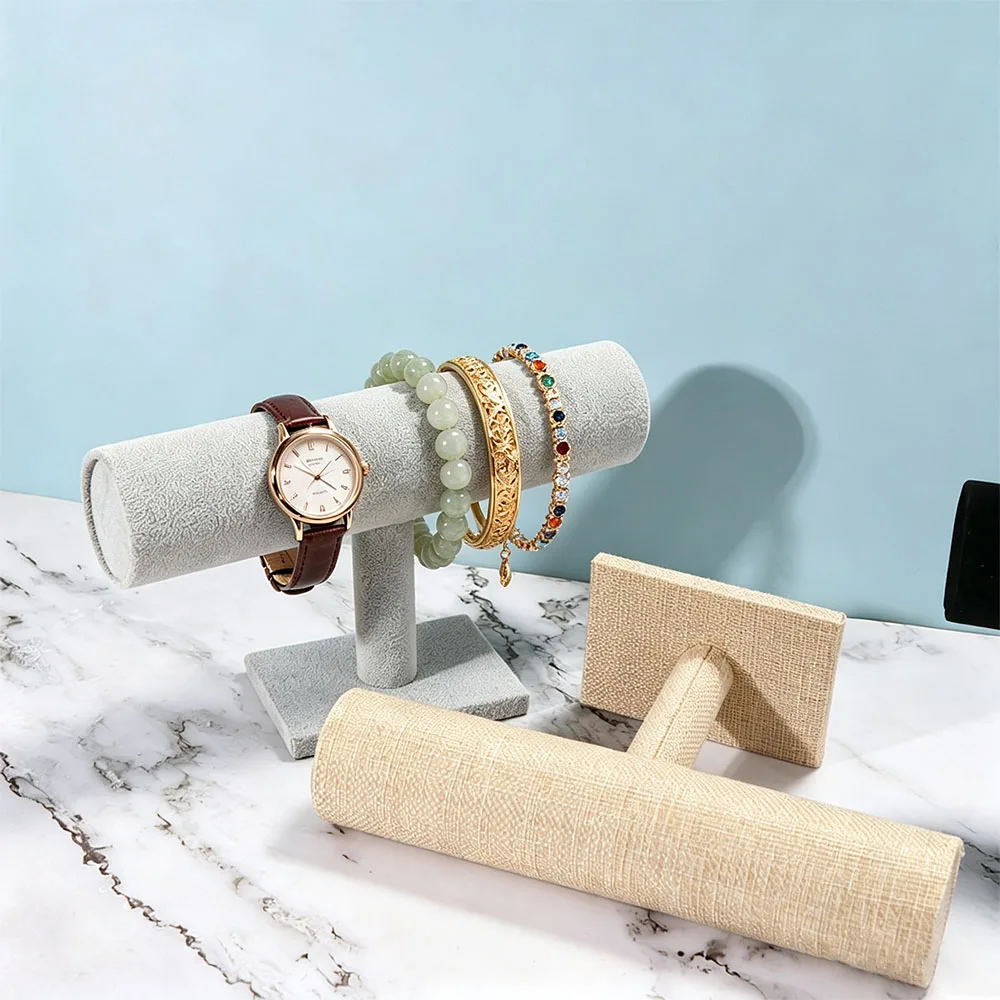 Single Tier Bracelet Display Stand Velvet Watch Display Jewelry Chain Holder T-bar Hard Jewelry Organizer Bar Home Organization