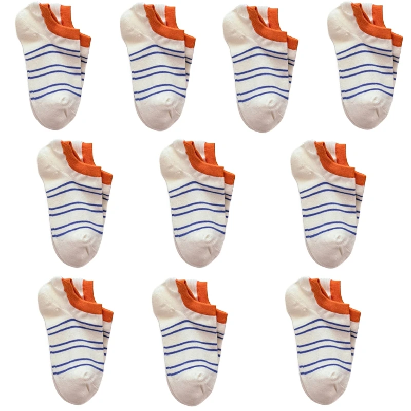 10 Pairs Women Casual Sports Colorful Striped No Show Boat Socks Breathable Low Cut Invisible Short Cotton Ankle Socks