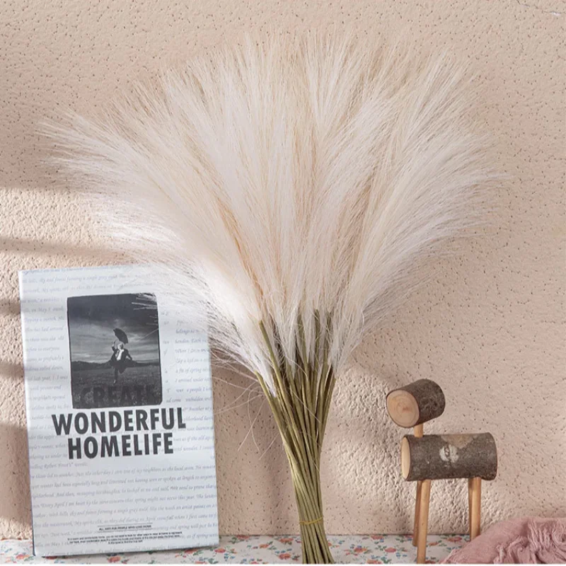 Faux Pampas Grass Beige 10Pcs Small Artificial Pompas Grass Decor for Vase Fake Fluffy Pampas Fake Plant Wedding Boho Home Decor