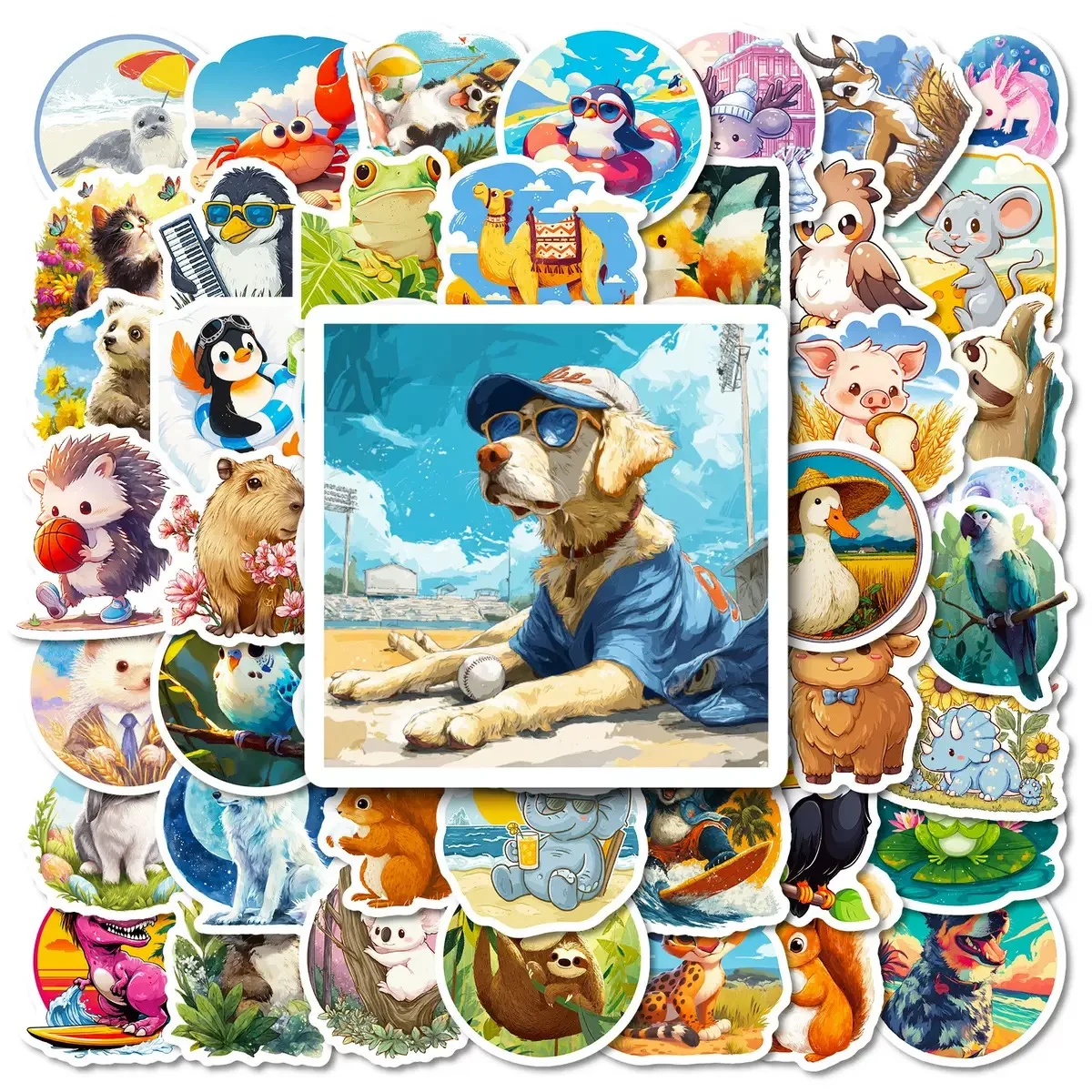 

10/56pcs Cute Zoo Wild Animals Cartoon Stickers Aesthetic Kids Toy Phone Skateboard Laptop Fridge Car Decals Fairy Tale Sticker