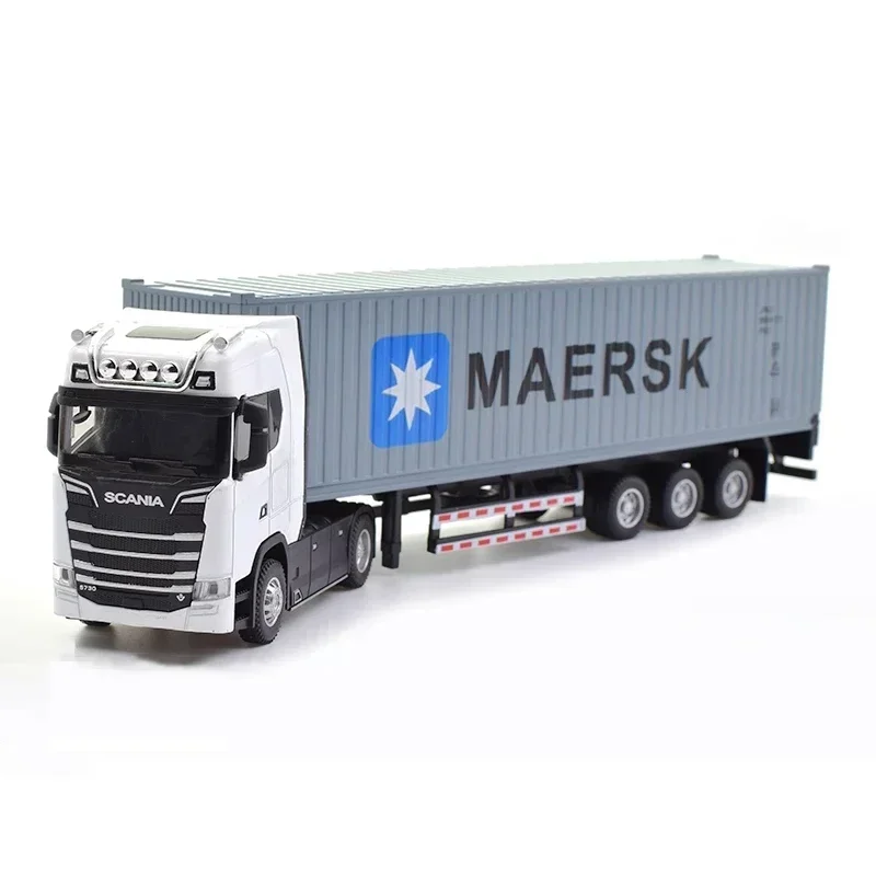 1:50 SCANIA Diecast Metal Model Zabawka Ciężarówka kontenerowa Pull Back Z Dźwiękiem i Światłem Przyczepa Samochód Zabawki Prezenty świąteczne