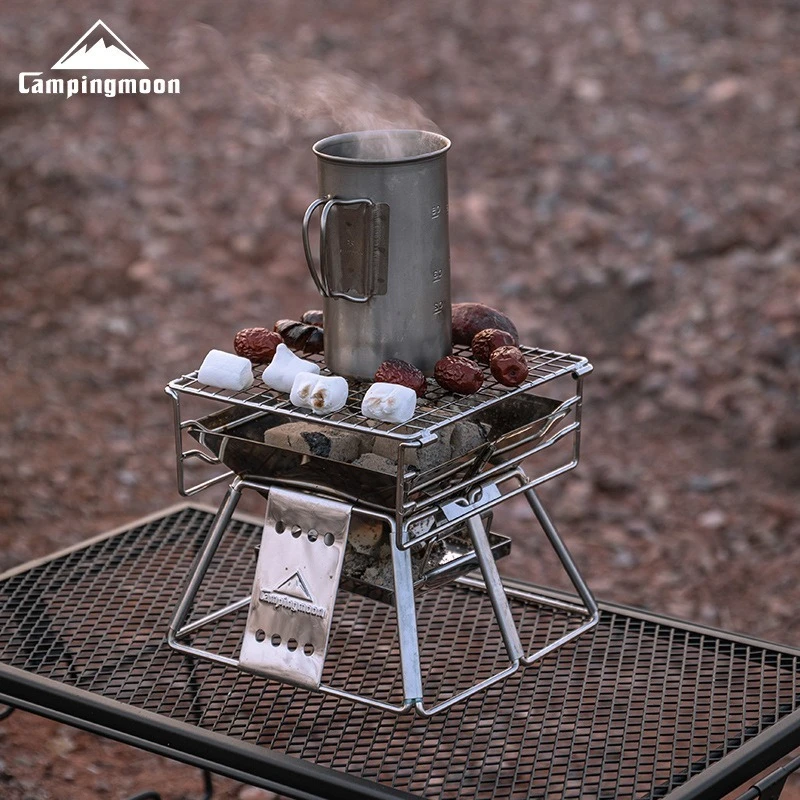 

CAMPINGMOON X-MINI Ультракомпактный портативный гриль-барбекю из нержавеющей стали для кемпинга, мини-печь на древесном угле для пикников