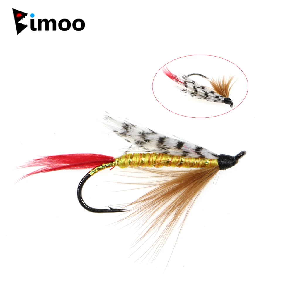 Bimoo-señuelo de pesca, 6 piezas, #8, #10, #12, ala de pluma, amarillo, profesor, trucha húmeda, río, Brook, marrón, RainbowTrout