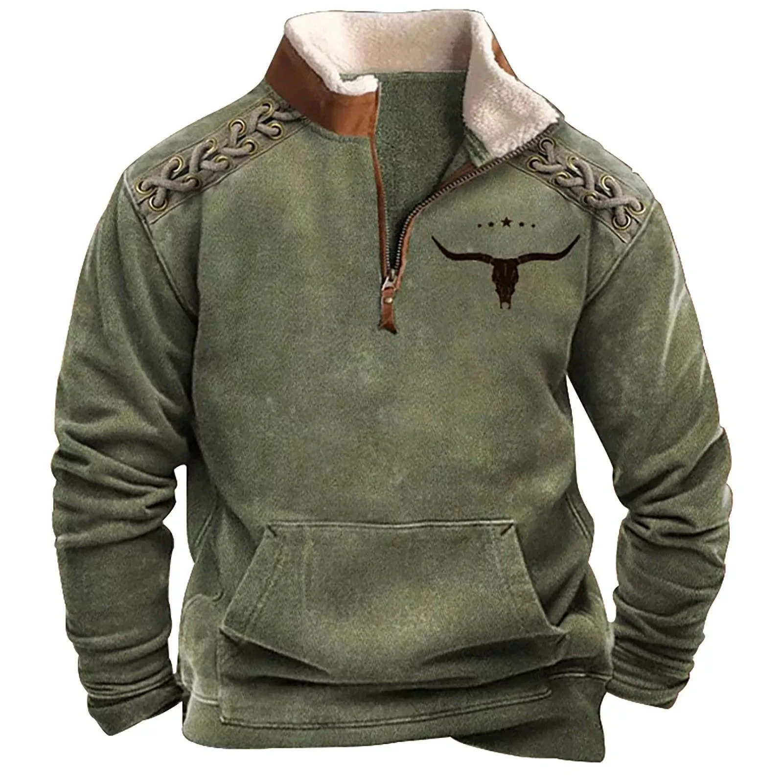 New spring and fall trend men's 3D digital Printed long sleeve stand Collar half zip hoodie Men's outdoor sports Casual hoodie