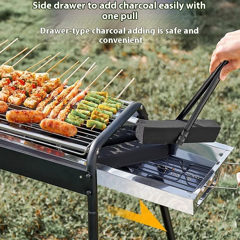 

Гриль для барбекю на открытом воздухе из нержавеющей стали, бытовая печь для барбекю, угольная печь, простая установка, складная печь для барбекю