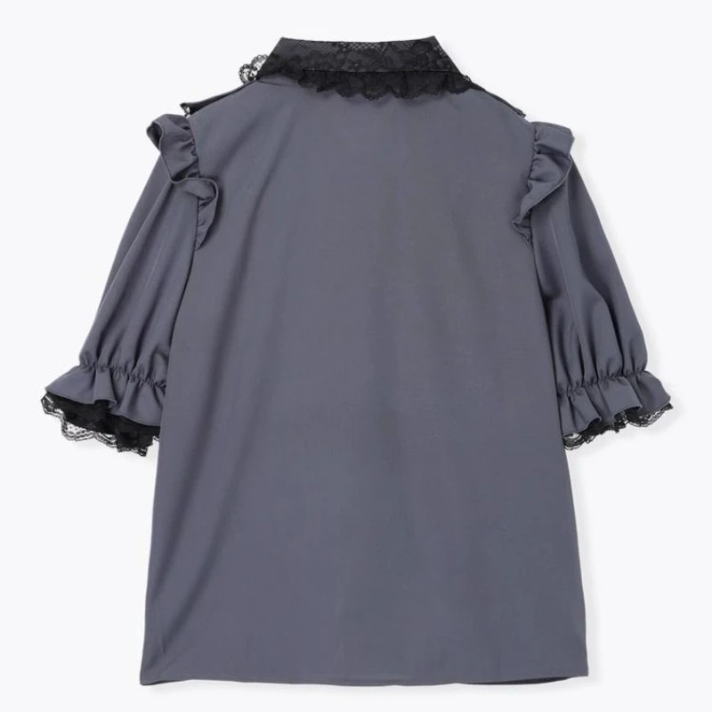 Japanese Lolita Blouse Women Purple Short Sleeve Ruffle Lace Bow Y2K Women Casual Top Retro Victorian Subculture 2026 Summer view 6