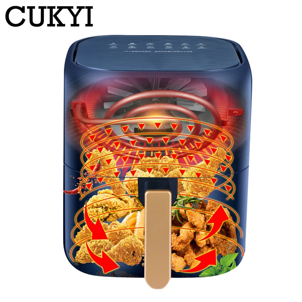 CUKYI 6L Household Air Fryer Electric Baking Oven Automatic French Fries Maker Oil Free BBQ Tool Cooking Machine 60 Min Timing