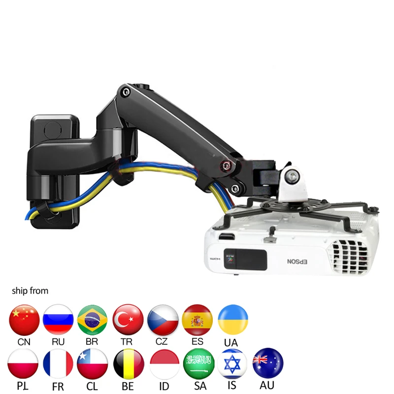 

F150PR-A 2-7kg 3-12KG Gas spring projector mount wall bracket full motion rotate aluminum with projector hook tray 1/4 SCREW