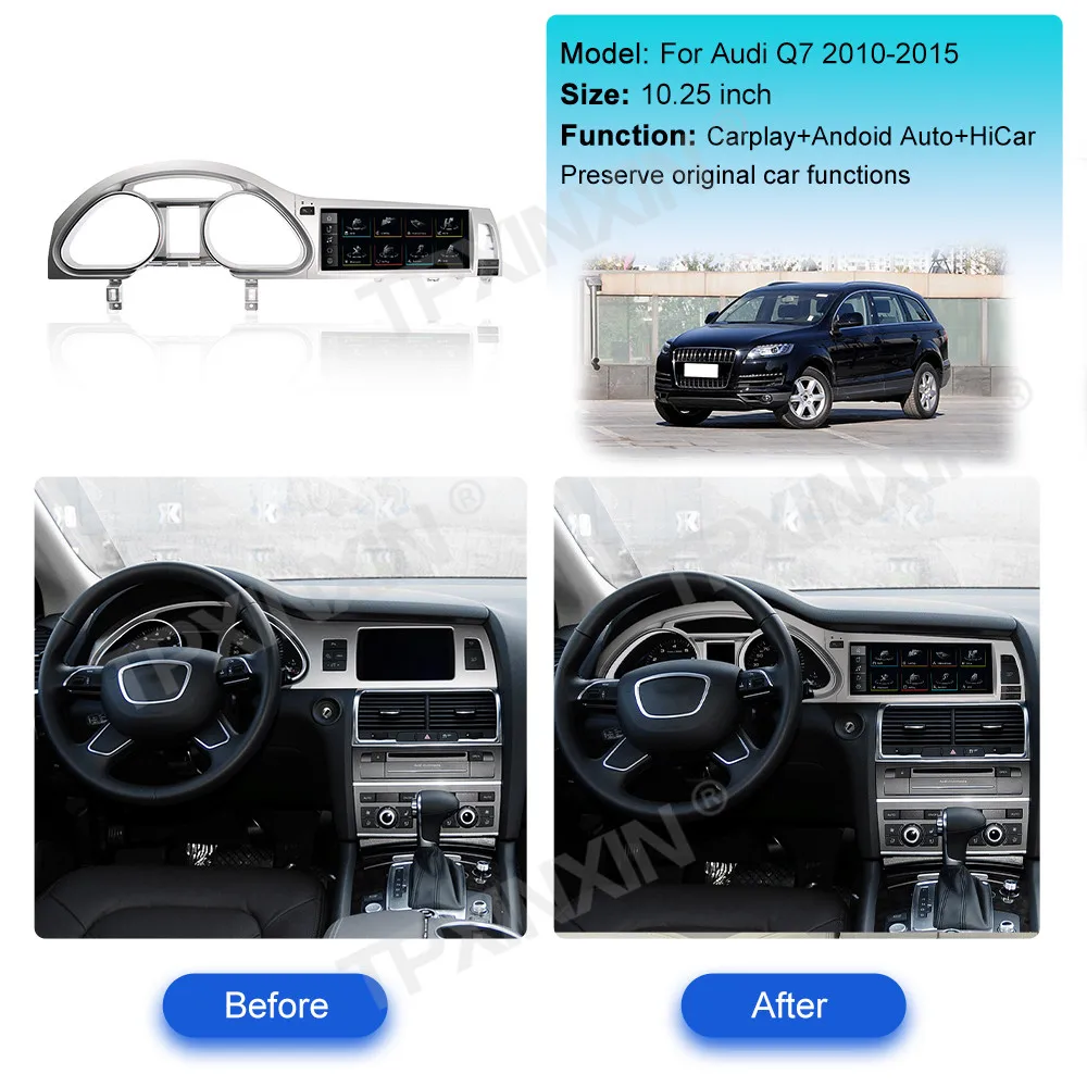

10.25 Inch Car Radio Upgrade Linux System For Audi Q7 2010-2015 Multimedia Player AutoLink CarPlay Head Unit QLED Touch Screen