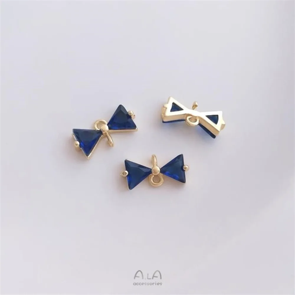 

1Pcs Copper Charms 14K Gold Color Inlaid Zirconium Bow Double Suspender Bow Accessories Handmade Earrings Hairpin Accessories