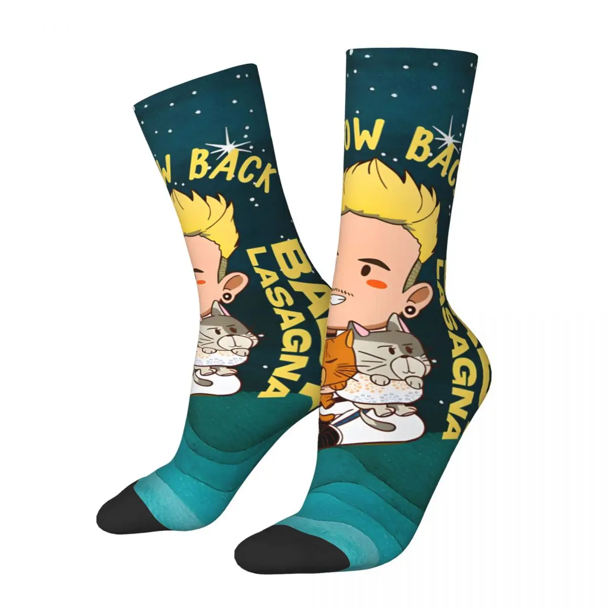 

Pls Meow Back Men's Socks Retro Harajuku Baby Lasagna Street Style Novelty Seamless Crew Sock