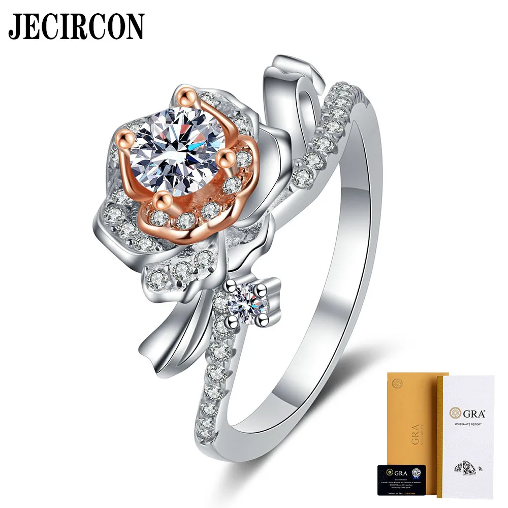 

JECIRCON 1 Rose 925 Sterling Silver Ring for Women 0.5 Carat Moissanite Color Separation Rose Gold Jewelry Valentine's Day Gift