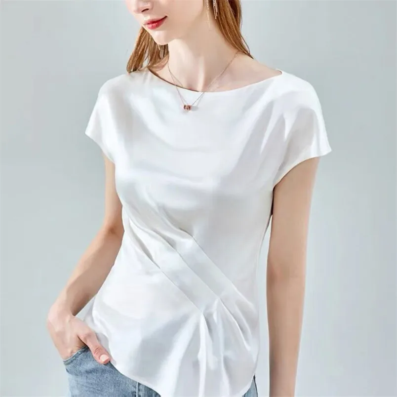 Summer Casual Loose Satin T-shirt Women Ice Silk Comfortable Tops Female Elegant Black White Wine Short Sleeve Shirt 2024 Blouse