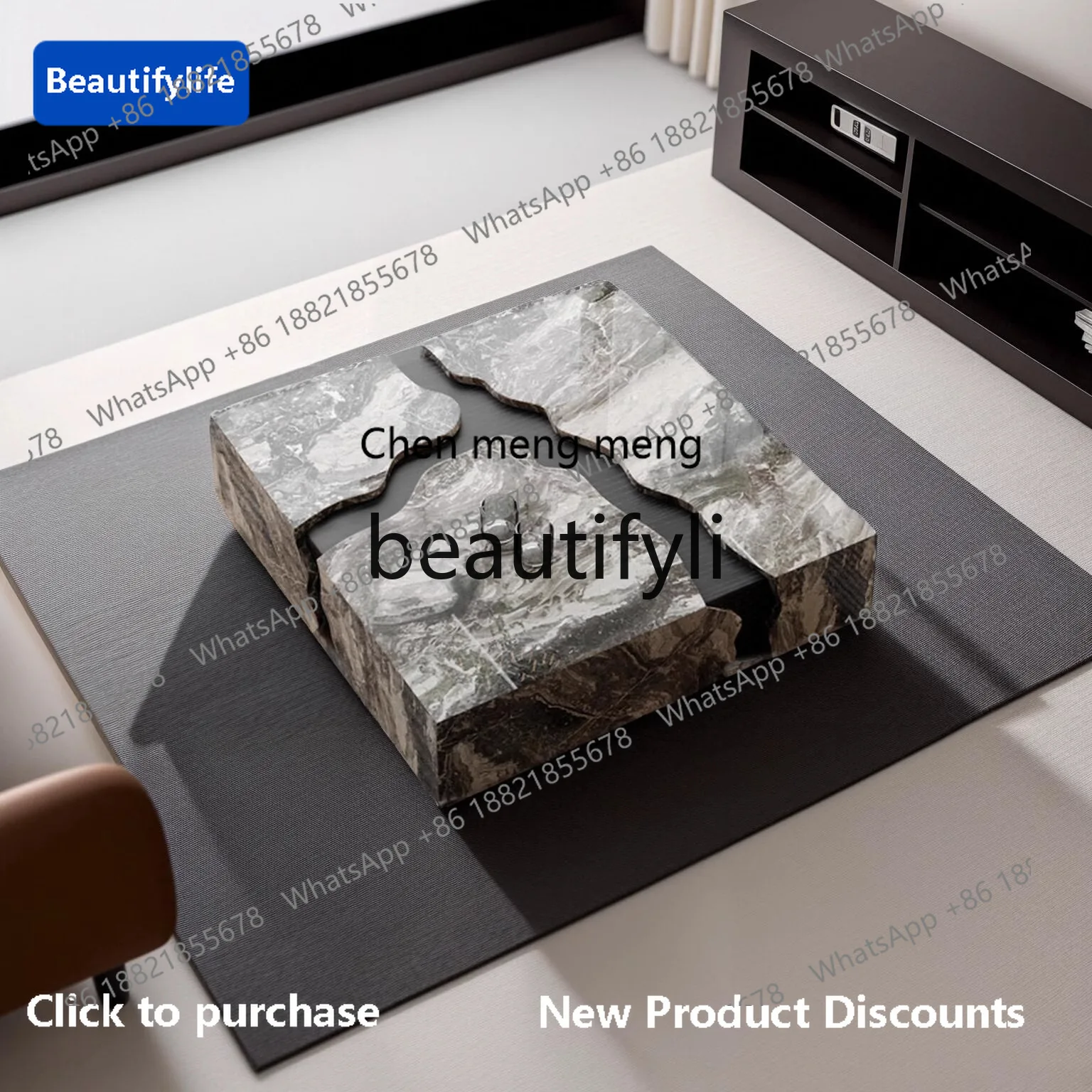 

CQY Natural Marble Coffee Table New Designer Light Luxury Italian Minimalist Square Coffee Table