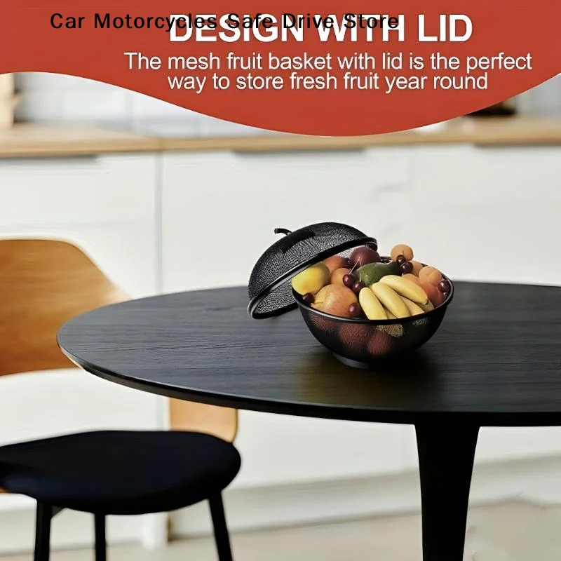 【M】Metal Fruit Basket With Mesh Lid Heavy-duty Rust-proof Design Fruit-shaped Storage Container With Ventilation Holes