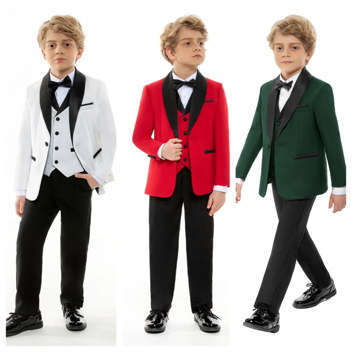 

Fast Delivery 4 Pieces Boy's Suit Set, Shawl Neck Formal Tuxedo For Kids, Wedding Ring Bearer Suits, Jacket Venst Pants Bow-tie