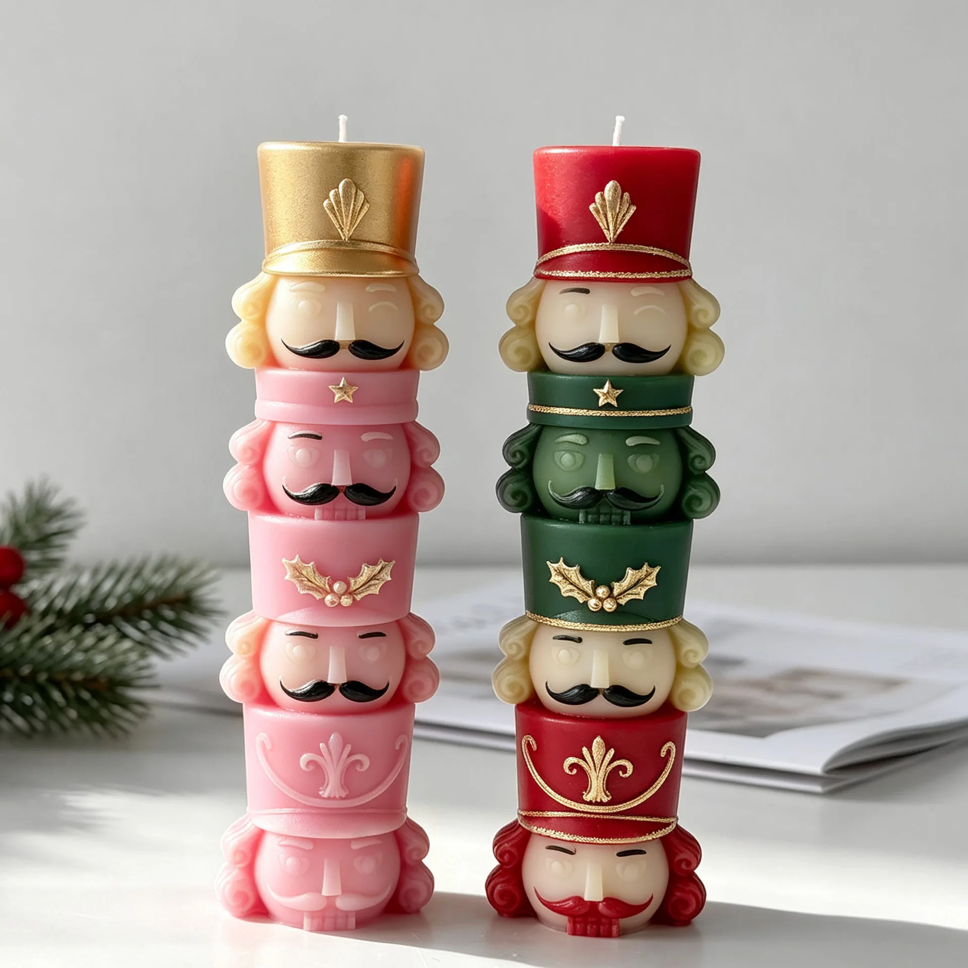 Stacking Walnut Soldiers Christmas Candle Mold Long Rod Aroma Candle Silicone Mould Gypsum Xmas Candle Making Supplies