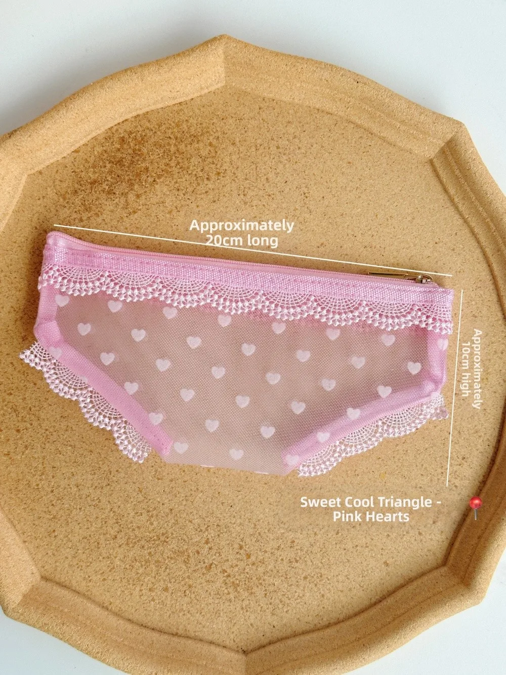 Einzigartige Slip-förmige Kosmetiktasche Transparente Netz-Make-up-Aufbewahrungstasche Y2K Spitzen-Herz Toilettentasche für Reisen – Detail 3