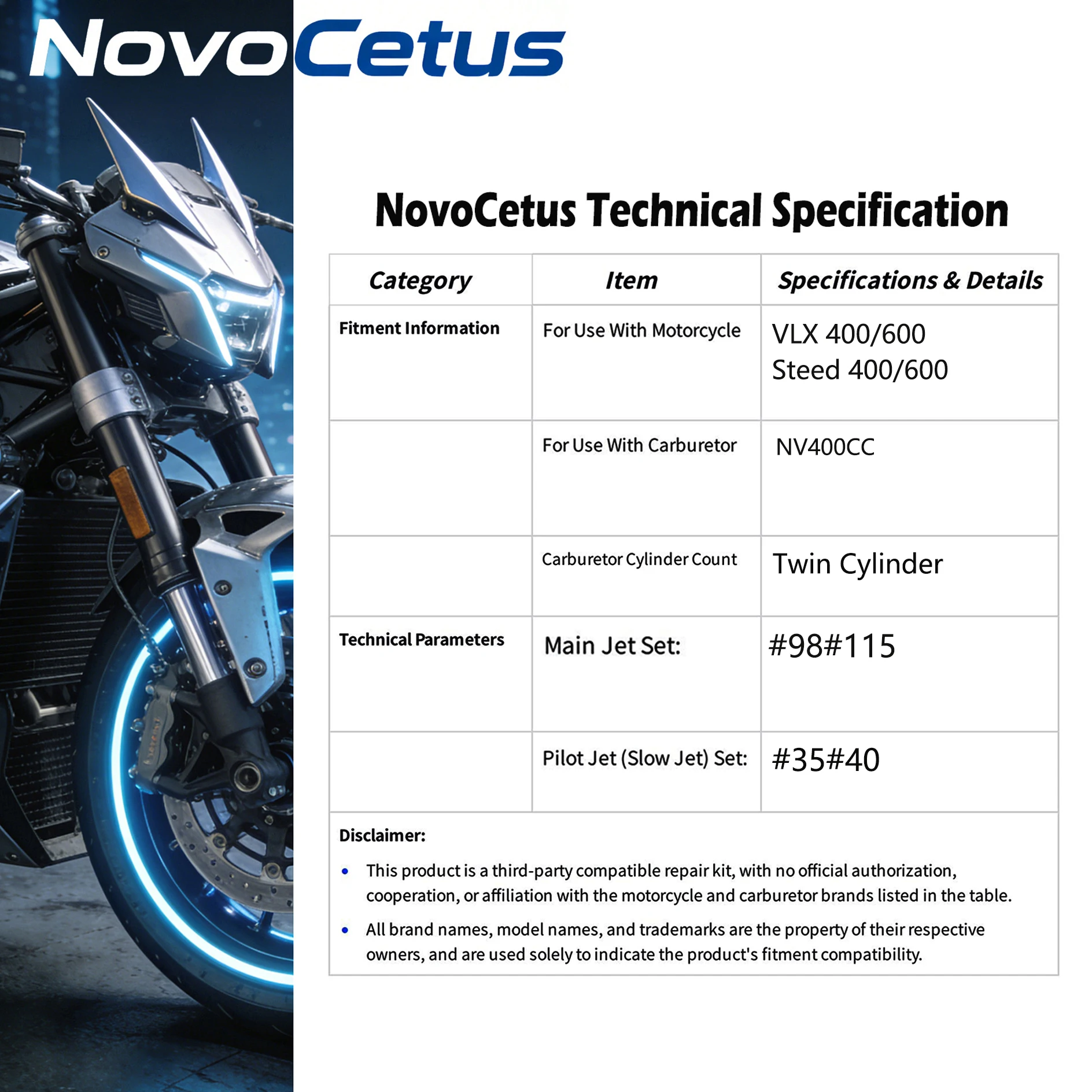 [NovoCetus] Fit for Honda VLX400 VLX600 Steed 400/600 Motorcycles NV400CC Carburetor Parts (Select Kit/Part) - view 2