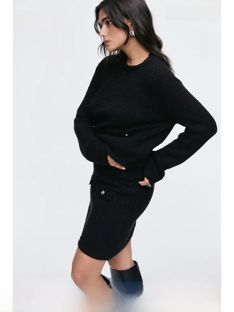 

H&M Summer Women's Knitted Mesh Sweater Elegant Style Fitted Version Button Pocket Design Cotton Polyester Acrylic Blend Shor...